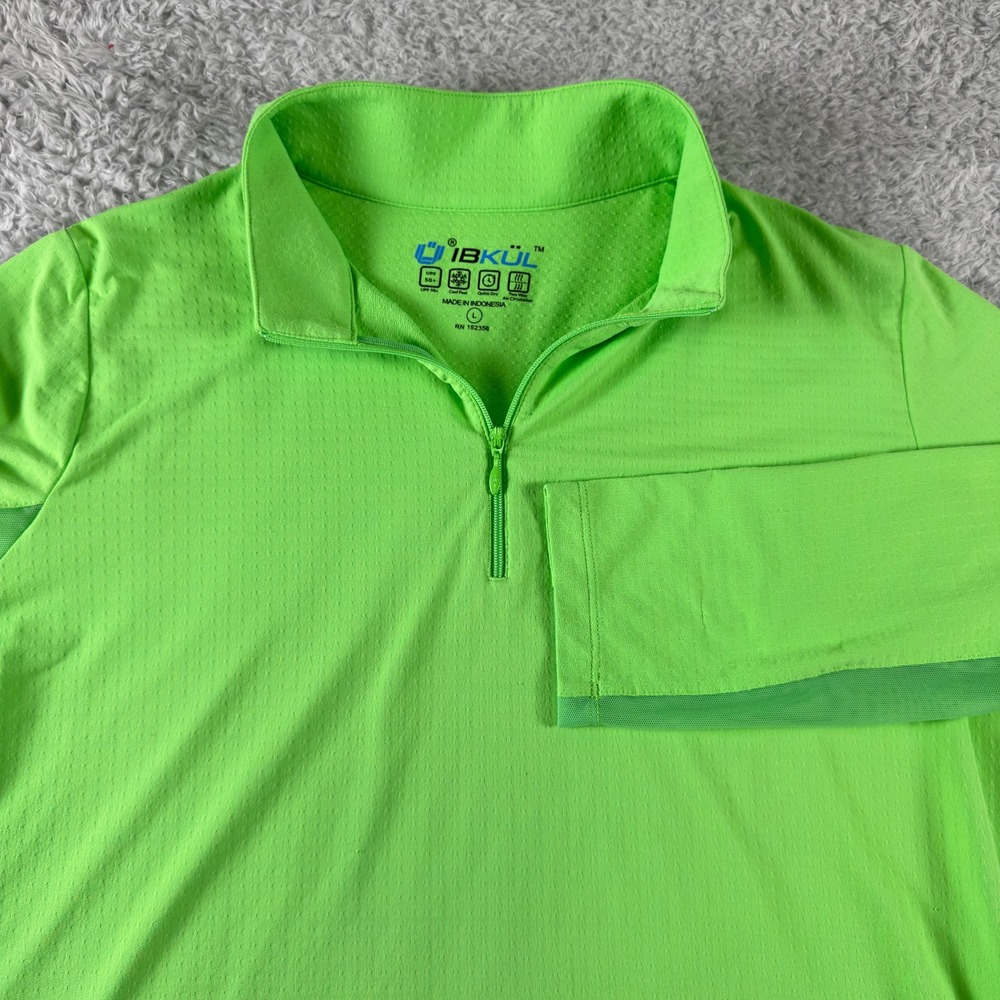 IBKUL Womens Long Sleeve Mock Neck 1/4 Zip Pullover Lime Green UPF 50 Large Read